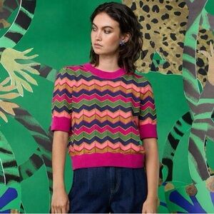 Gorman Pink and Green Chevron Crop Top